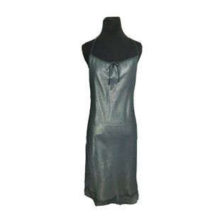 Metallic Grey Slip Dress Solid Cream Under Silver Shimmer Adjustable Size Med‎